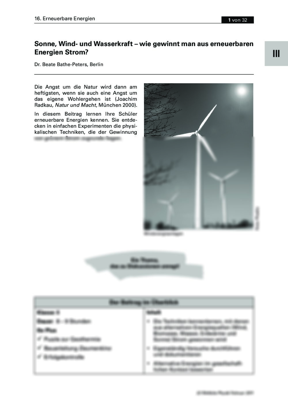 Wie gewinnt man aus erneuerbaren Energien Strom? - Seite 1