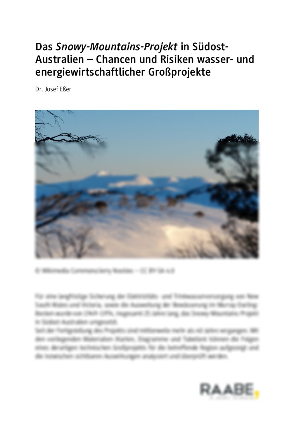 Das Snowy-Mountains-Projekt in Südost-Australien - Seite 1