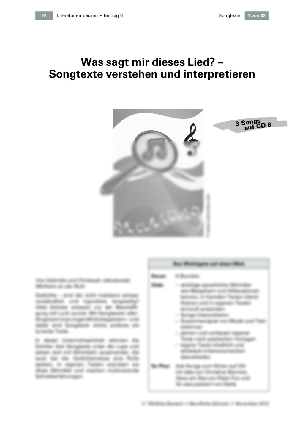Songtexte verstehen und interpretieren - Seite 1