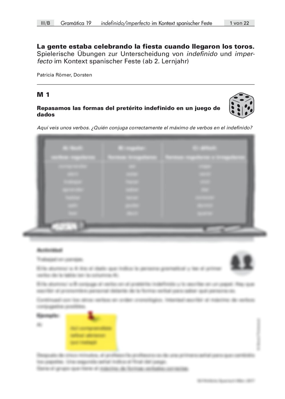 Spielerische Übungen zur Unterscheidung von indefinido und imperfecto im Kontext spanischer Feste - Seite 1
