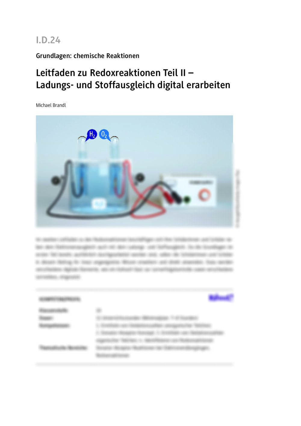 Leitfaden zu Redoxreaktionen Teil II - Seite 1