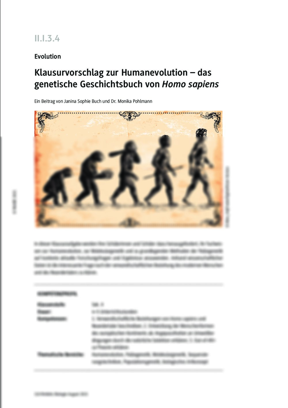 Klausurvorschlag zur Humanevolution - Seite 1