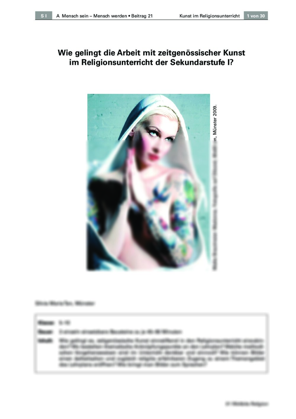 Arbeit mit zeitgenössischer Kunst im Religionsunterricht der Sekundarstufe I - Seite 1