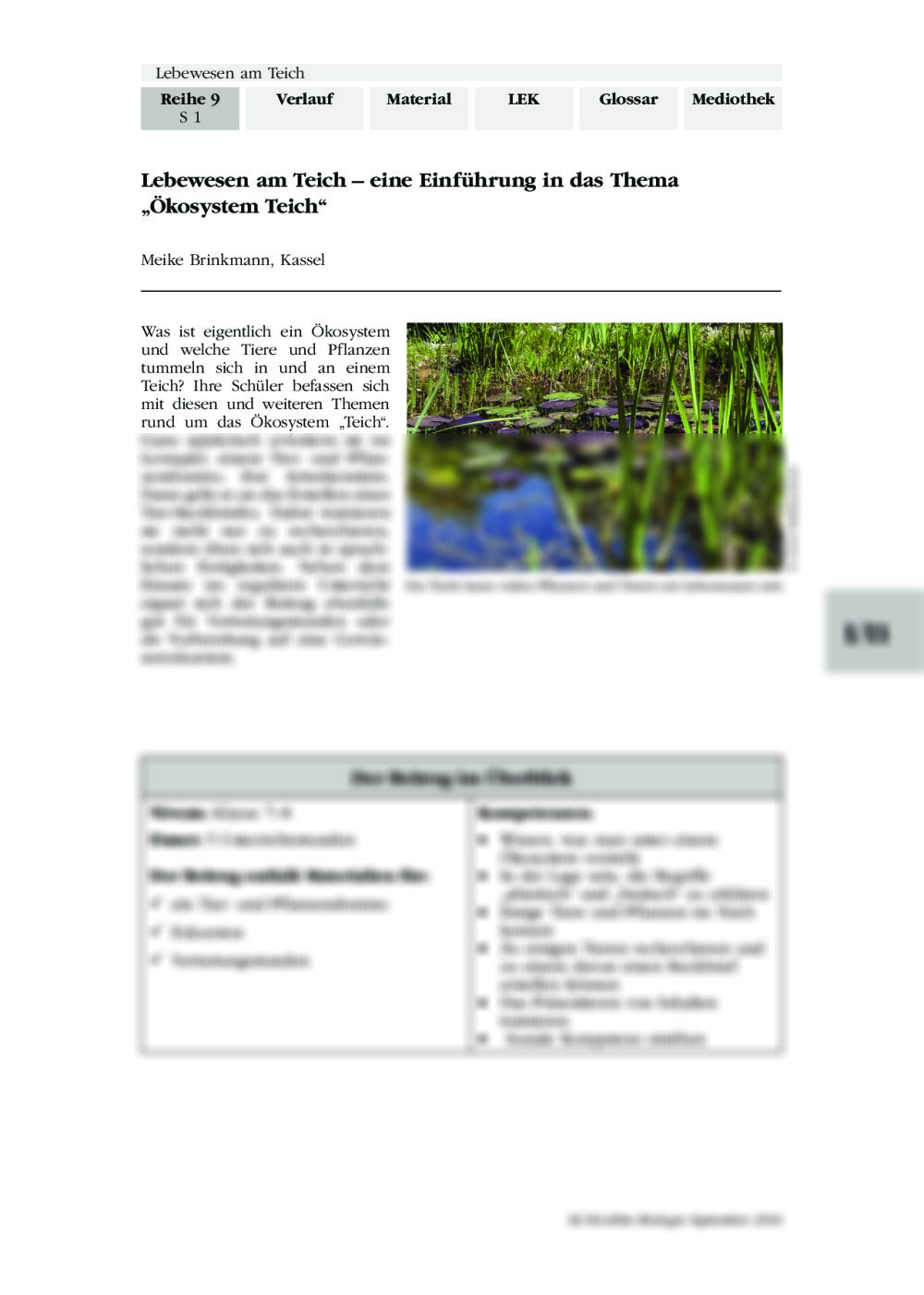 Einführung in das Thema "Ökosystem Teich" - Seite 1