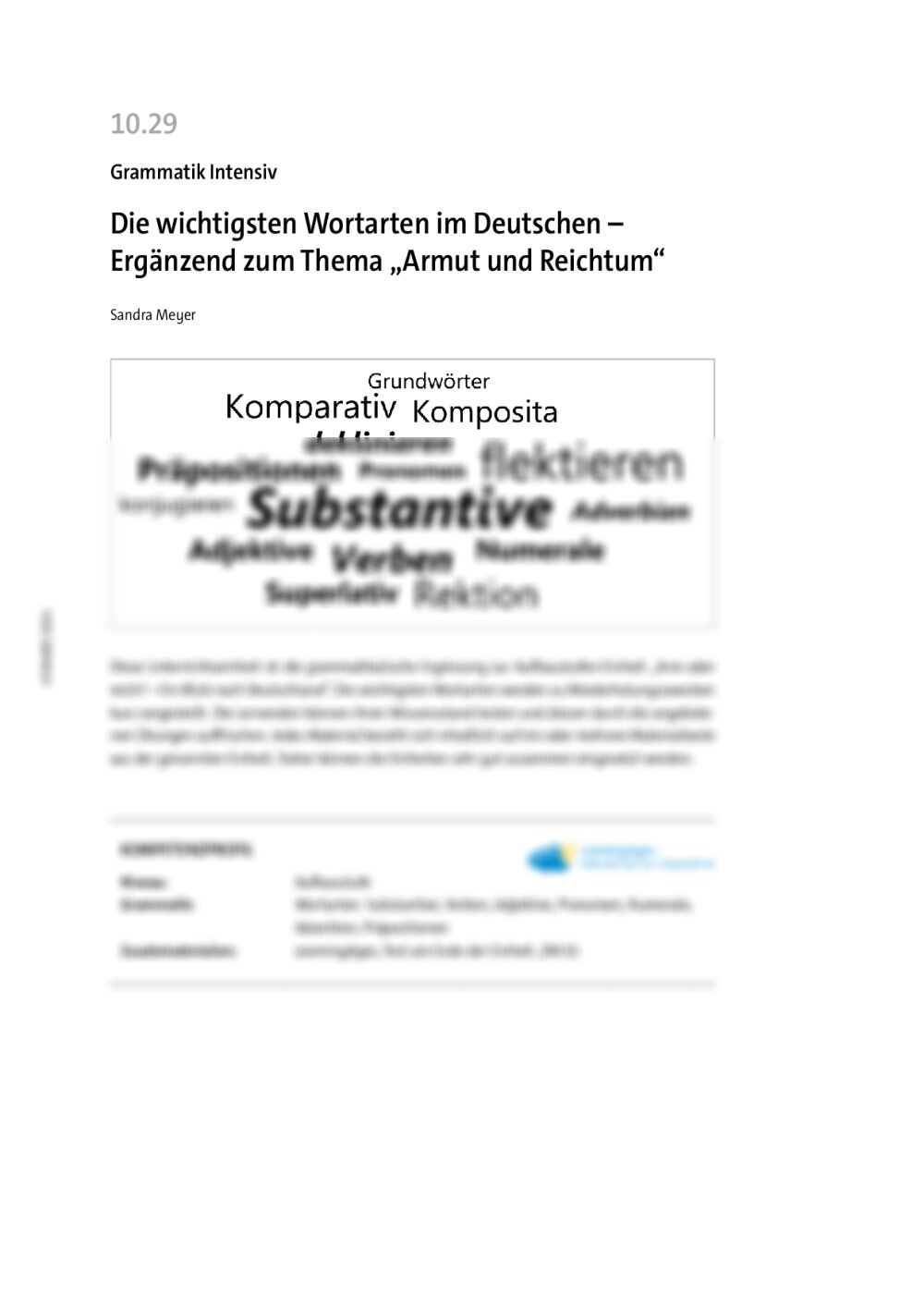 Die wichtigsten Wortarten im Deutschen - Seite 1