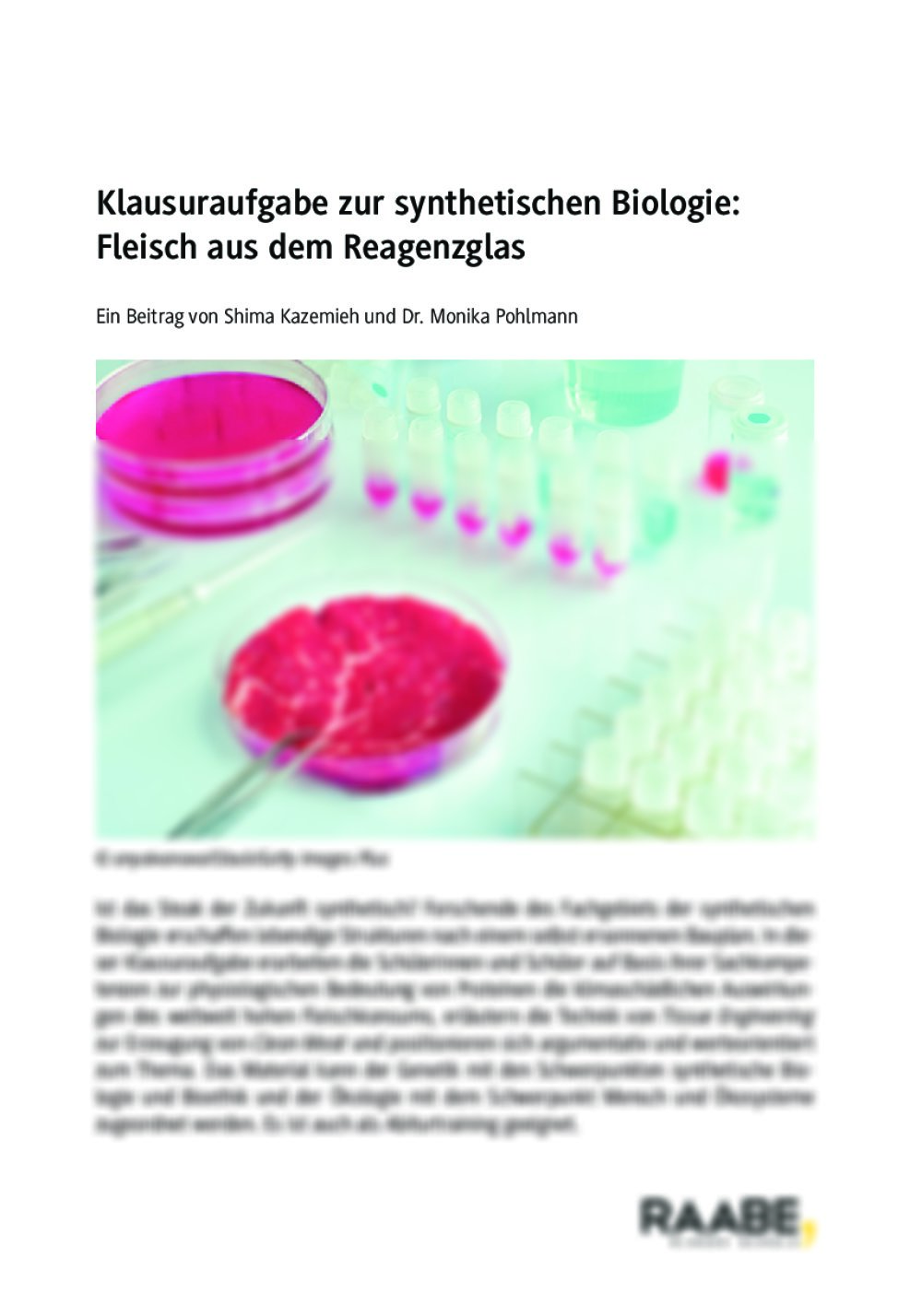 Klausuraufgabe zur synthetischen Biologie: Fleisch aus dem Reagenzglas - Seite 1