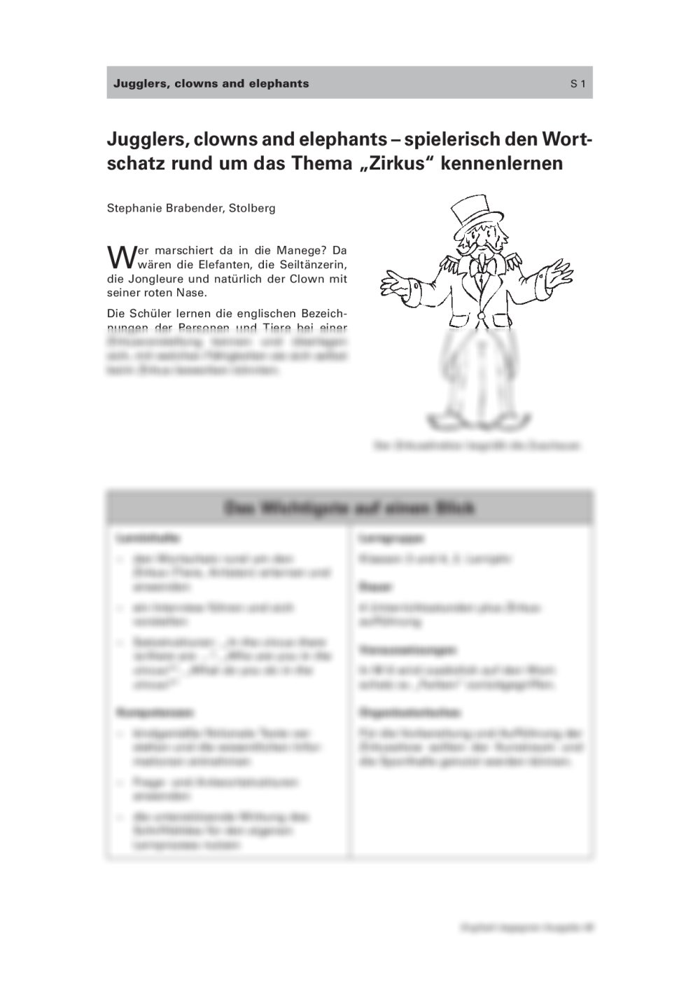 Wortschatz rund um das Thema "Zirkus" - Seite 1