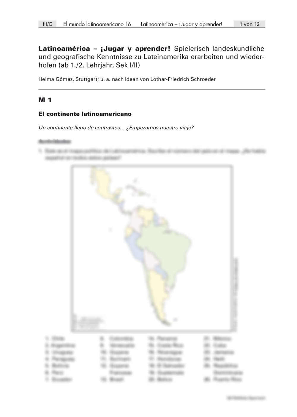 Spielerisch landeskundliche und geografische Kenntnisse zu Lateinamerika erarbeiten und wiederholen - Seite 1