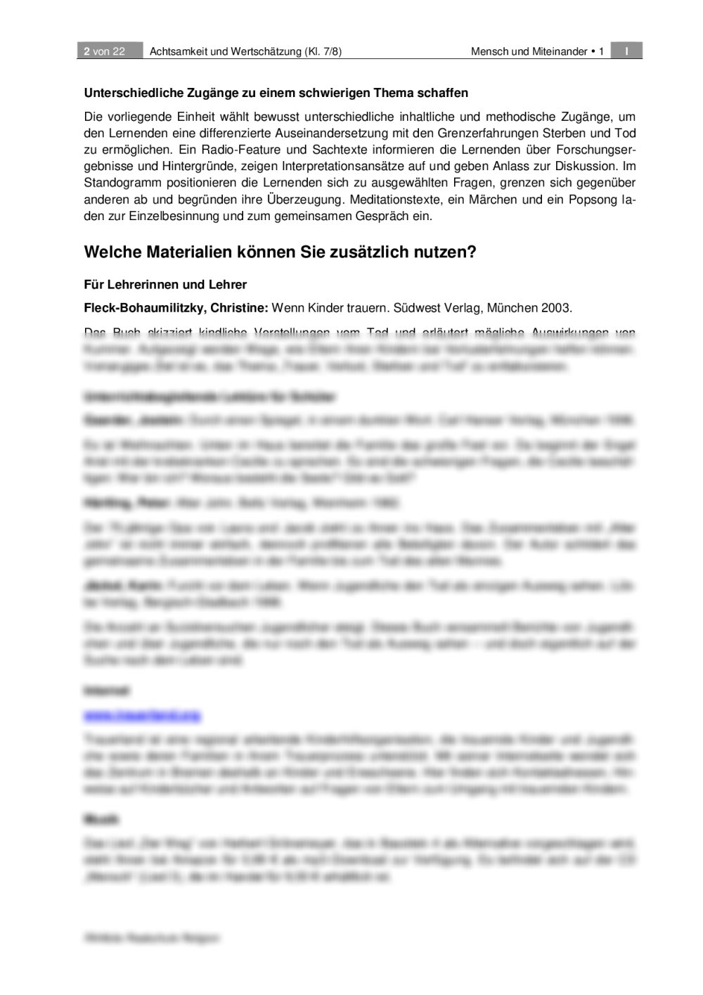 Tod Und Sterben Unterrichtsmaterial Pdf Über Sterben und Tod sprechen | RAAbits Online