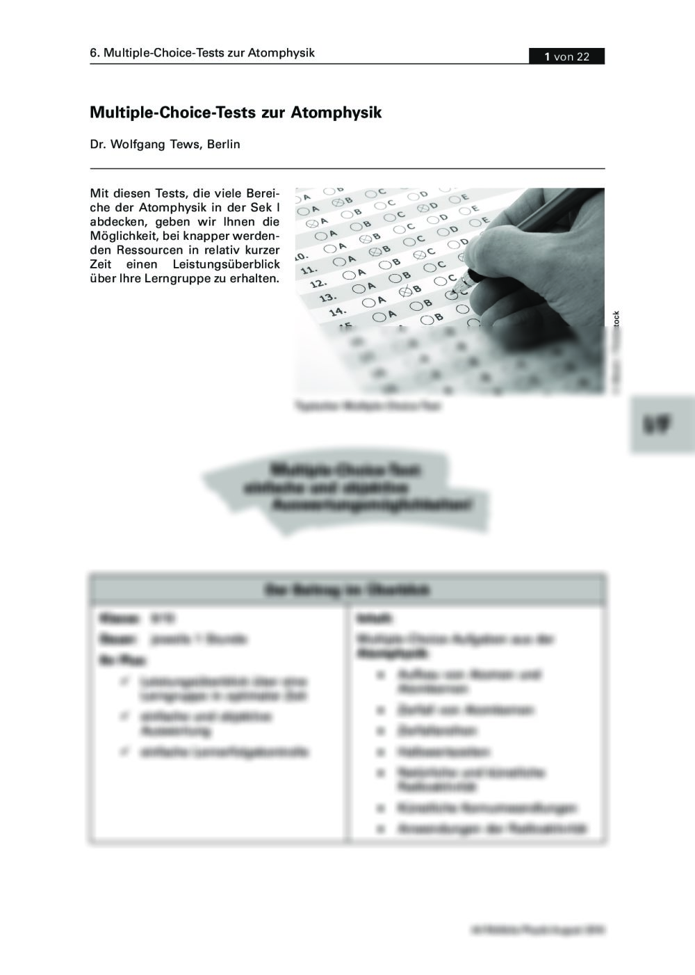 Multiple-Choice-Tests zur Atomphysik - Seite 1