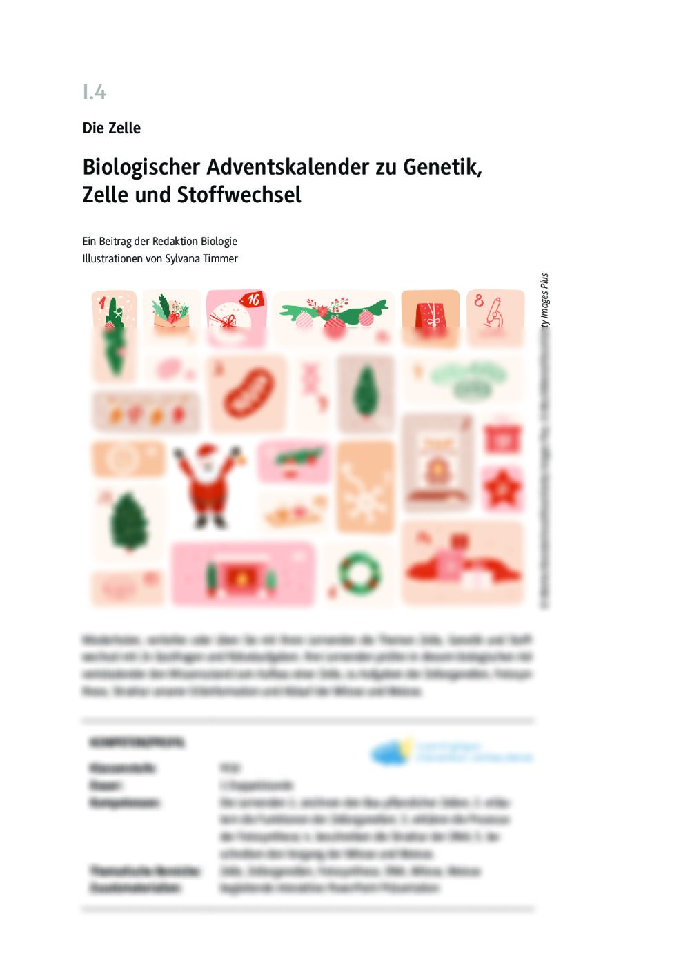 Biologischer Adventskalender zu Genetik, Zelle und Stoffwechsel - Seite 1