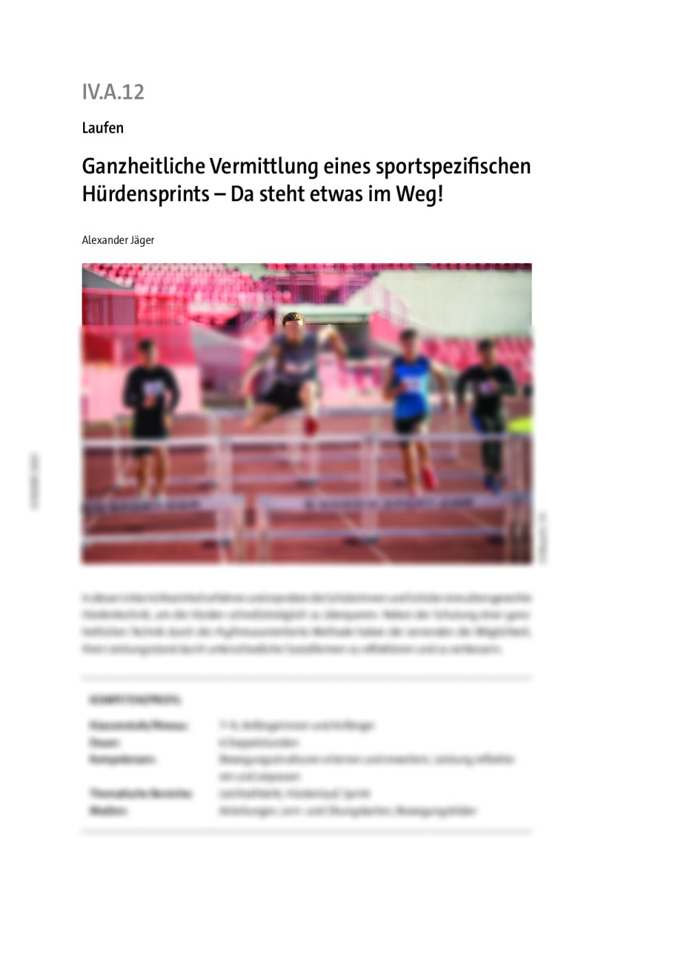 Ganzheitliche Vermittlung eines sportspezifischen Hürdensprints  - Seite 1