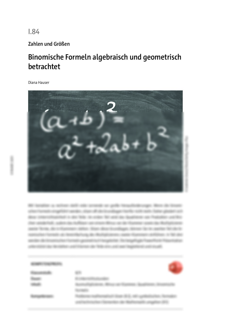 Binomische Formeln algebraisch und geometrisch betrachtet - Seite 1