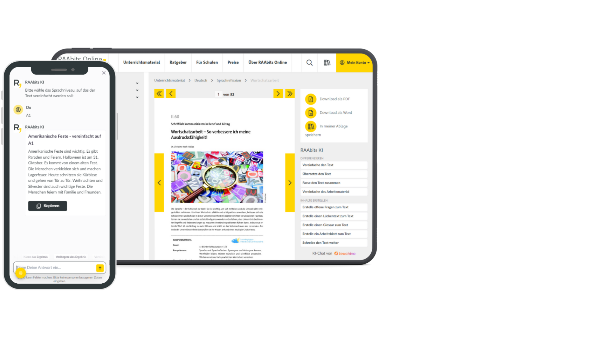 KI-Unterrichtsassistenz von Teachino bei RAAbits Online
